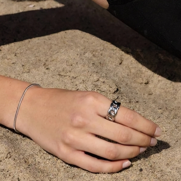 Elegatto Silver Cuban Link Chain Ring Size 10 Gift Box Included - Picture 5 of 8